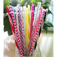KKMO 25PCS 9 inch Reusable Plastic Thick Drinking Straws 16 OZ Mason Jar Straws Small Stripe for 20 30 OZ Yeti