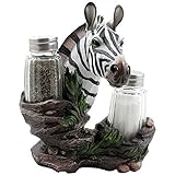 Decorative Zebra Glass Salt and Pepper Shaker Set with Holder Figurine in African Jungle Safari Statues & Sculptures and Wildlife Zoo Animal Kitchen Table Decor Gifts