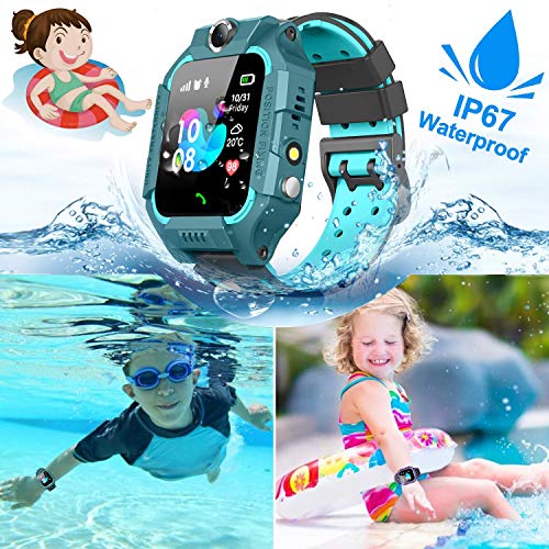 【SIM Card Included】 Kids Smart Watches-GPS Tracker Smart Watch Phone for Boys Girls -Waterproof Smartwatch with SOS Games Touch Digital Wrist Watch Holiday Toys Birthday Gifts (Green)