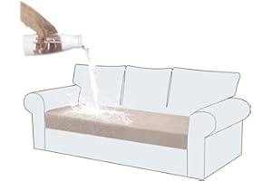 KELUINA 100% Waterproof Couch Cushion Covers, Stretch Leaf Jacquard Sofa Seat Cushion Slipcovers Washable Furniture Protector for Armchair Loveseat Sofa Chaise (Khaki,3+Chaise Cover)