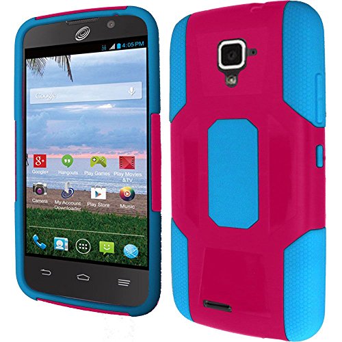 ZTE Rapido LTE Z932C Case / Straight Talk ZTE Z932L Rapido LTE Case, S&D(TM) Robust Slim Hybrid Hard Plastic Silicone Cover Case + [FREE S&D BRAND Screen Protector & Touch Screen Stylus] (HOT PINK / SKY BLUE)