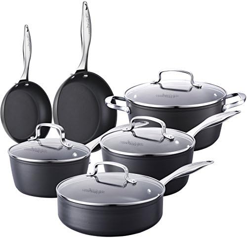 COOKSMARK 10-Piece Pots and Pans Set Induction Nonstick Hard-Anodized Aluminium Dishwasher Safe Cookware with Glas Lids Kingbox Black
