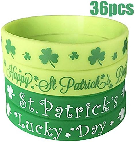 AISENO 36pcs St. Patrick's Day Shamrock Bracelets Rubber Wristbands for Crafting Decorating and Party Favors Decorations Ireland Spring Holiday Decorations Gift accessories