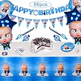 66Pcs Boss Baby Party Supplies Set,Happy Birthday Banner,Boss Baby Balloons,Tablecloth,Plate,Napkins,Blowouts,Pennant,Baby Boss Birthday Party Decoration and Children Carnival Party Supplies Decoration Baby Shower Party DIY