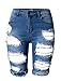 Tribear Women's Summer Ripped Hole High Waist Casual Short Jeans 42(US10,Blue)