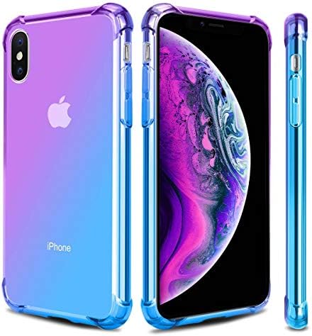 Airror Phone Case Compatible with iPhone X iPhone Xs, Clear Multi-Color Gradients Slim Case, Impact Resistant Protective Flexible Soft TPU Cover [ Support Wireless Charging ] - Blue & Purple 181