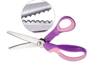 ZXUY 5MM Pinking Shears for Fabric, Stainless Steel Handled Professional Dressmaking Sewing Scissors Zig Zag Fabric Craft Scissors (Purple Scalloped)