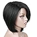 HANNE Side Swept Bangs Wig Short Synthetic Hair Bob Wigs for Women (1B)
