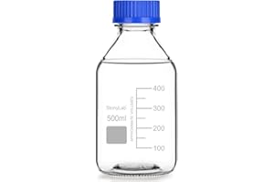stonylab Glass Graduated Round Media Storage Bottles with GL45 Screw Cap, 500 ml, 1 Pack