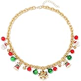 Christmas Necklace for Women Christmas Snowflake Bell Christmas Tree Pendant Necklace X-Mas Jingle Bell Pendant Necklaces Chunky Red Christmas Chokers Necklace Christmas Birthday Party Costume Jewelry