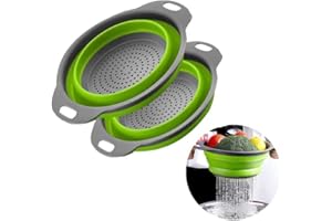 2 Pcs Collapsible Colander，Silicone Kitchen Strainers, Perfect for Draining Pasta, Vegetable and fruit for Kitchen and Travel