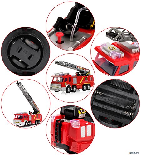 Memtes Electric Fire Truck Toy with Lights and Sirens Sounds, Extending Ladder and Water Pump Hose to Shoot Water, Bump and Go Action - Thumbnail 5