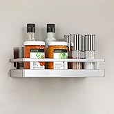 kaileyouxiangongsi SUS304 Stainless steel Wall Mount Spice Rack Storage Basket - Seasoning Container, Kitchen Spice Organizer -Kitchen Seasoning Hanging Rack - Bathroom Shelf (Silver)