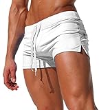 Sasairy Mens Swim Trunks Pants Swimwear Shorts Slim Wear Front Tie with Pocket at Back Side, White Asian L/US M (Waist:31.89