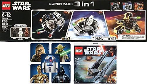 Lego Star Wars Super 3 Pack Microfighter Chewbacca Gunship / Tie Advanced Fighter / First order Snowspeeder / Exclusive Kylo Ren Command Shuttle + Stickers