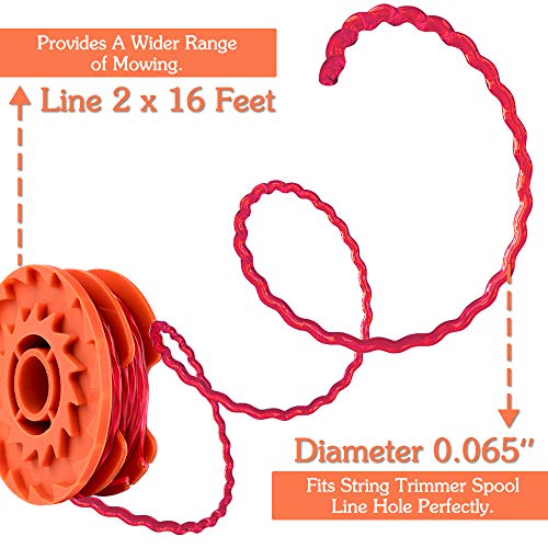 FutureWay String Trimmer Replacement Spool Line 0.065” Compatible with Worx WA0007 WG105 WG106 WG108, Weed Eater String Autofeed 50019417 Cap, Cordless Trimmer Edger Line 2 x 16ft, 5 Spools + 1 Cap - Thumbnail 2