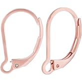 Beebeecraft 1 Box 50Pcs French Earring Hooks 304 Stainless Steel Rose Gold Hypoallergenic Dangle Leverback Earring Findings 16.5x10mm for Earrings DIY Jewelry Making