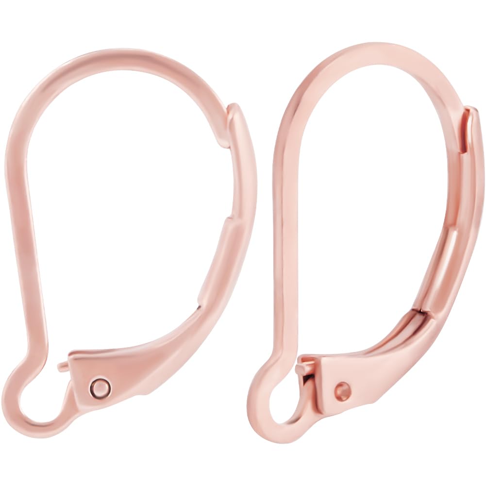 Beebeecraft 1 Box 50Pcs French Earring Hooks 304 Stainless Steel Rose Gold Hypoallergenic Dangle Leverback Earring Findings 16.5x10mm for Earrings DIY Jewelry Making