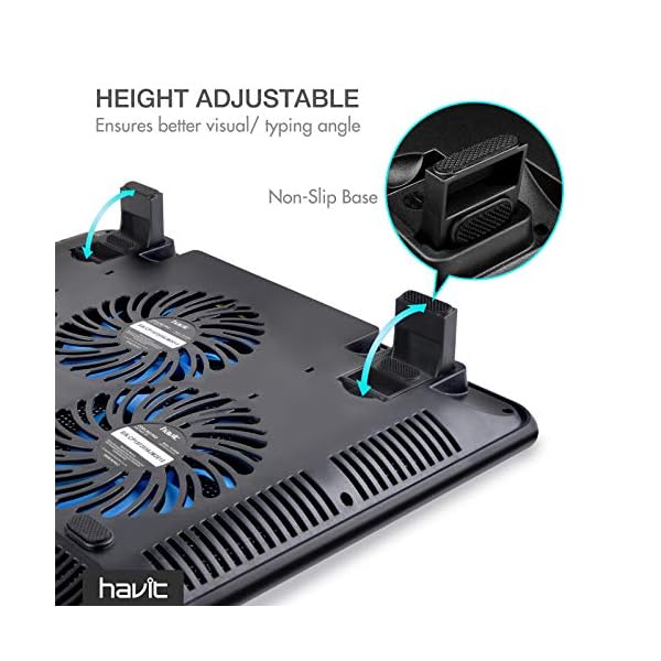 havit Cooling Pad 12"-17" Laptop Cooler with 3 Ultra Quiet Fans, Ergonomic Comfort Notebook Cooler with 2 USB Ports, HV-F2056