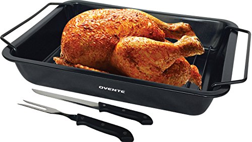 Ovente CWR20092B Non-Stick Roasting pan with Carving Set, 12 x 9 inches, Black - Thumbnail 2