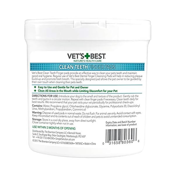 Vets-Teeth-Cleaning-Pads-for-Dogs-Pack-of-50 Vet's Best Dental Care Finger Wipes | Reduces Plaque & Freshens Breath | Teeth Cleaning Finger Wipes for Dogs & Cats…