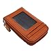 DEEZOMO DKER Genuine Leather Mini Credit Card Case Organizer Compact Wallet with ID Window - Brown