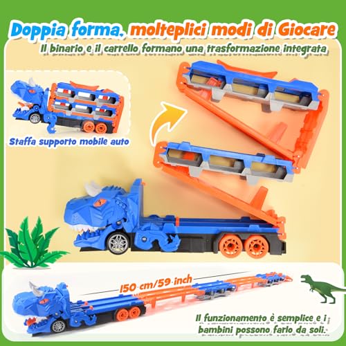 iKidiki Dinosaurs Truck Cars for Children, Toy Child 2 3 4 5 Years Dinosaurs for Children Gift Child 2 3 4 5 Years Old Truck Toy for Children, Track Car with 6 Alloy Racing Cars