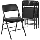 Flash Furniture 4 Pk. HERCULES Series Curved Triple Braced & Double Hinged Black Vinyl Fabric Metal Folding Chair