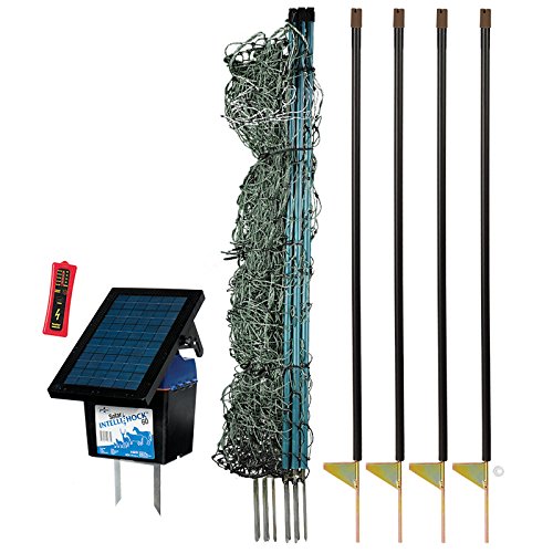 Premier 48" PoultryNet Plus Starter Kit - Includes Green PoultryNet Plus Net Fence - 48" H x 100' L, Double Spiked, Solar IntelliShock 60 Fence Energizer, FiberTuff Support Posts & Fence Tester