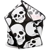 Spooky Skulls Wired Halloween Ribbon - 2 1/2