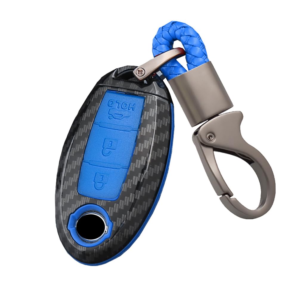 HIBEYO Smart Car Key Case Fits Nissan Key Case Remote Control for Nissan Qashqai X-Trail T32 T31 Juke Infiniti Keychain Cover Protective Case Key Case Carbon Fibre Blue