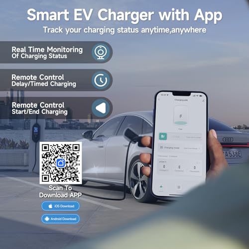 Type 2 Electric Car Charging Cable, 7.2 kW/6-32A/10M Mobile Wallbox with App, Portable Schuko Charging Cable, 1-15H Timer Function and IP65 for EV PHEV IEC 62196-2