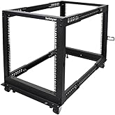 StarTech.com 4-Post 12U Mobile Open Frame Server Rack, 19in Network Rack with Wheels, Rolling Rack for Computer/AV/Data/IT Equipment - Casters, Leveling Feet or Floor Mounting (4POSTRACK12U)