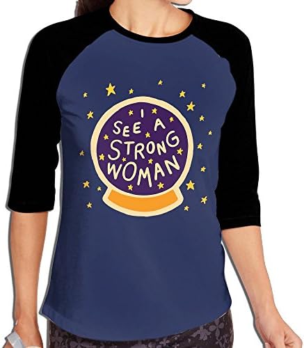 April Flower See A Strong Woman Women's Cotton Crew Neck 3/4-Sleeve Raglan Tee Shirt Baseball Tees Tshirts