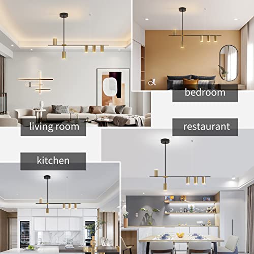 Siittoo Lámpara colgante, lámpara de araña LED moderna regulable con focos, lámpara colgante lineal ajustable para isla de cocina, comedor, sala de estar (negro, dorado, 30 W)
