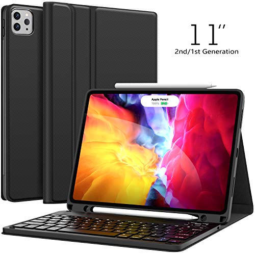 Keyboard Case for iPad Pro 11 2020 (2nd Generation), iPad Pro 11 Case with Keyboard 2018 - Wireless Detachable - with Pencil Holder - Flip Stand Cover - iPad Pro 11 inch Keyboard for Tablet