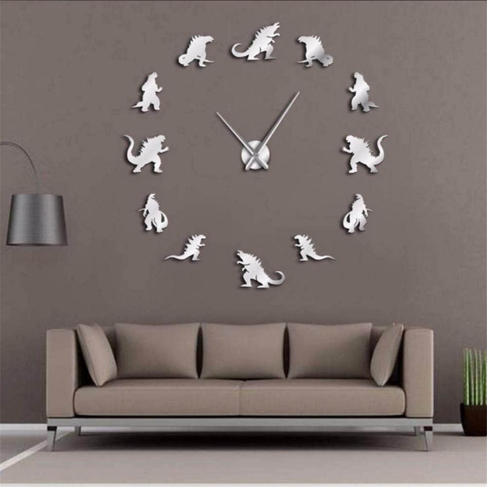 Mzdpp Monster Home Decor Diy Large Wall Clock Design Godzilla Frameless Giant Wall Clock Kid Room Decorative Wall Art Silver 47 Inch