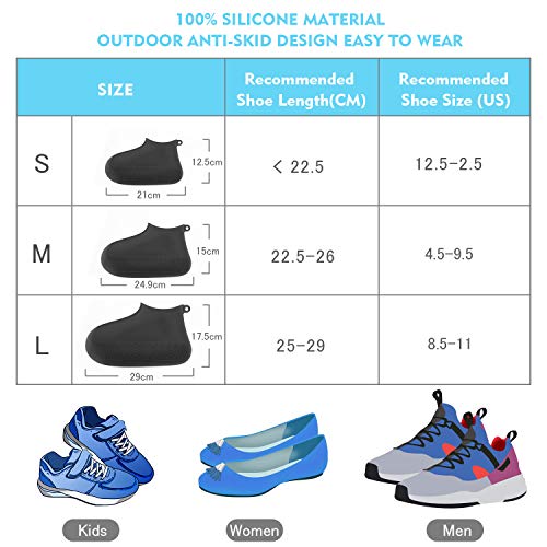 AOGUERBE Waterproof Silicone Boot and Shoe Covers, Reusable Rubber Shoe Protectors Men/Women Covers for Shoes Rain Silicone Protector for Outdoor/Indoor/Walking Non Slip Stretchable (Large, Black)