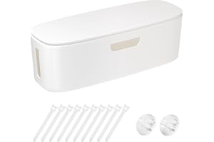 CHOUKY Cable Management Box - Large Cord Organizer Box to Hide Power Strip & Under Desk, TV Computer Wires Cable Organizer Box with Baby Proofs, Desk Cord Organizer for Home/Office - White