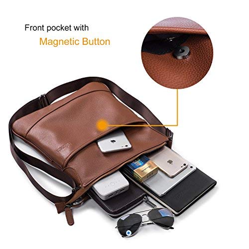Hengwin Bolsos de hombro Hombre Piel Sintética Bolsa de Mensajero Bolsos Bandolera Bolsa Bandolera Marrón pare iPad