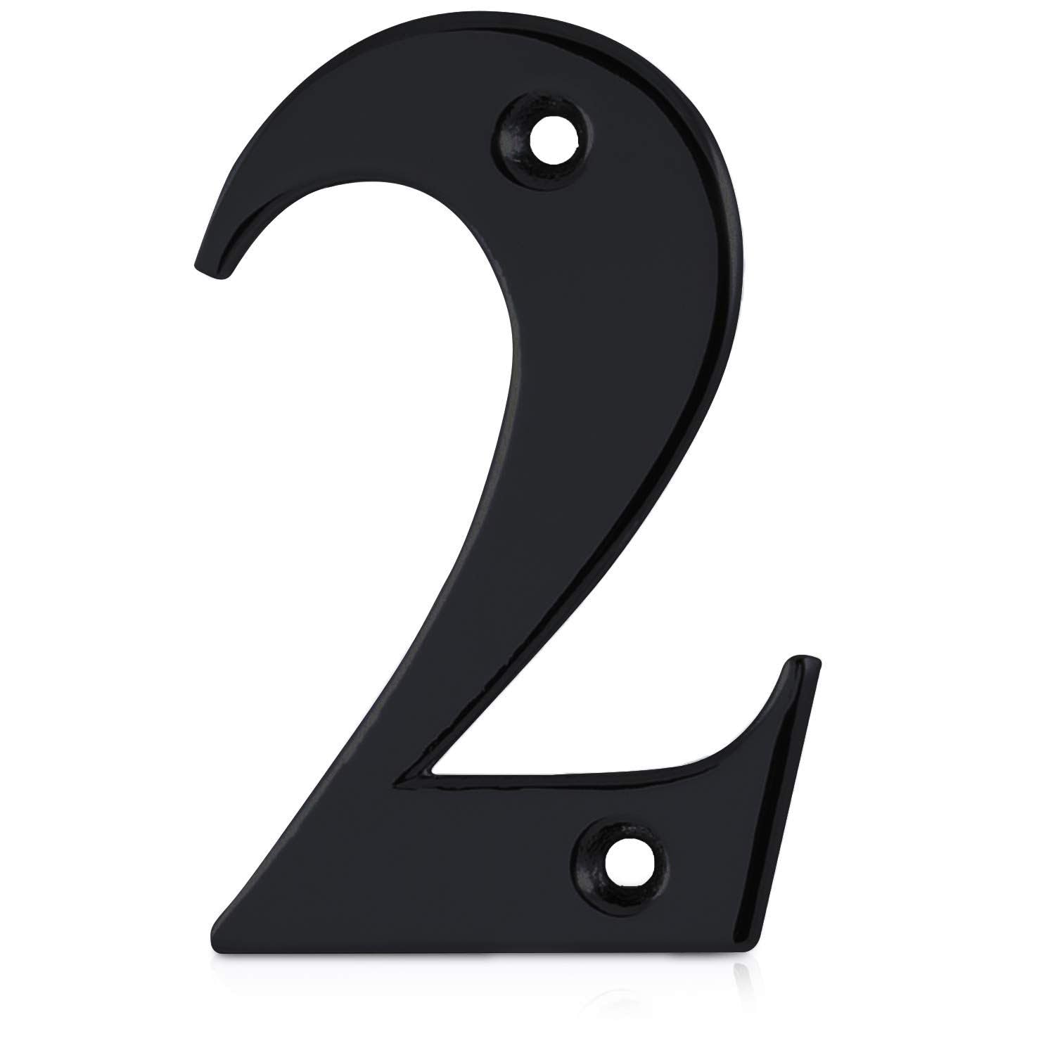 XFORT Matt Black Front Door Number 2, House Number Suitable for All Door Types including Wooden, uPVC, and Composite.