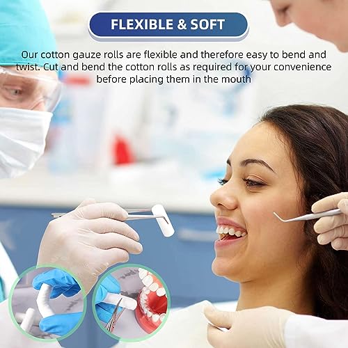 NALACAL 400 PCS Dental Gauze Rolls Cottons Pads, Nosebleed Kit Accessories #2 Medium 1.5" Mouth Gauze Nose Plugs for Dental Clinic, Household