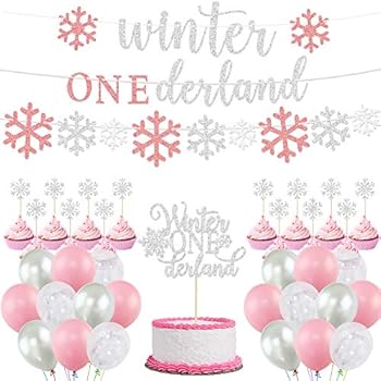 Winter Onederland Birthday Decorations Pink White Christmas