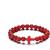 Softones 8mm Beads Cross Bracelets for Women Men Natural Stone Elastic Stretch Prayer Bracelet for Women Friendship Cross Gifts