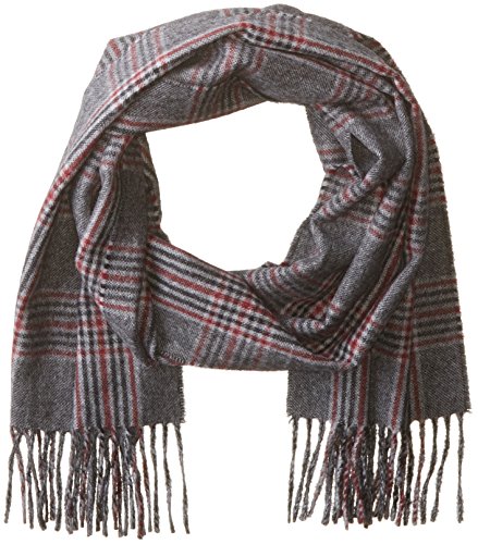 Phenix Cashmere Men's Glen Plaid Scarf, Black/Bordeaux, One Size