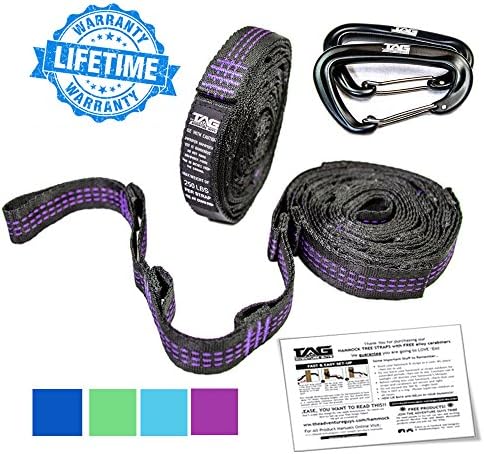 TAG XL Hammock Straps with Carabiners - Hammock Tree Straps each 9 ft Long (18 ft total) with 20 Loops (40 Total) - Hammock Straps for Tree Made w/ 100% No Stretch Polyester &amp; Super Easy to Setup