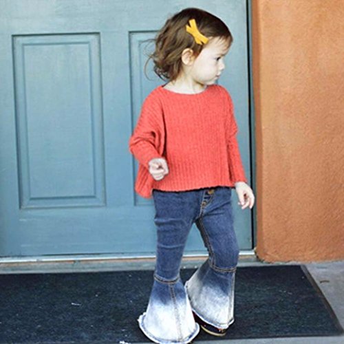 Rucan Girls Jeans, Kid Girls Vintage Denim Pants Splice Bell-Bottoms Trousers (18-24 Months) - Thumbnail 2
