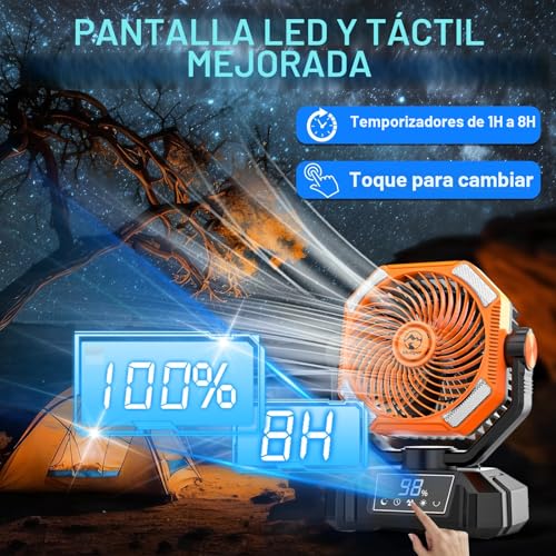 Camping Fan with LED Light, 20000mAh Rechargeable Automatic Vibration Fans for Outdoor Camping Tent with Remote, 5 Speed USB Desk Fan for Fishing, Picnic