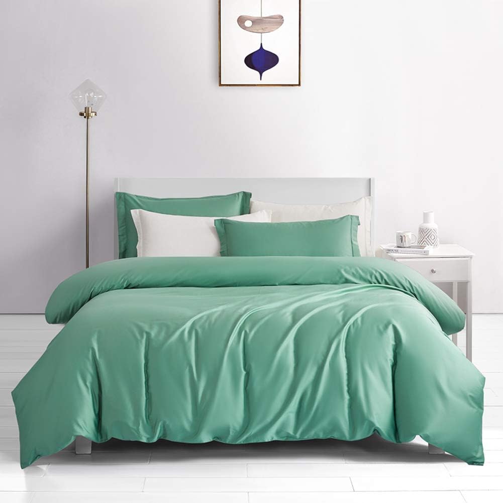 Zangge Bedding 100 Long Staple Cotton 4pcs Double Size Dark Sea Green Bedding Set Silky Soft Luxury 1 Duvet Cover 1 Flat Sheet 2 Pillowcases Amazon Co Uk Kitchen Home