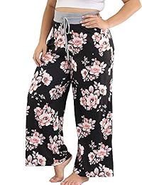 Allegrace - Pantalones de pijama para mujer, estilo casual, cómodos, con estampado floral, con cordón, ancho